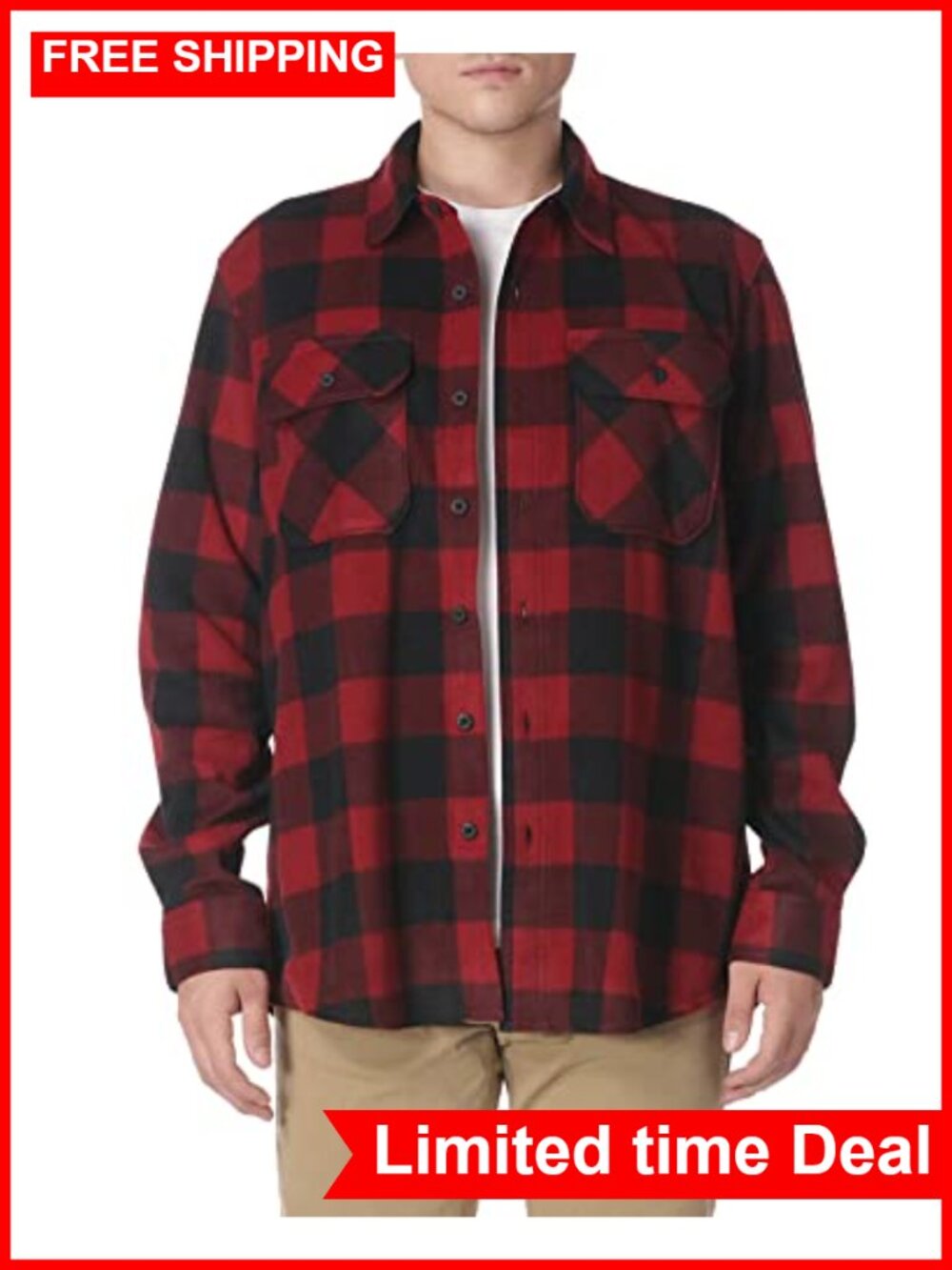 Men's Long Sleeve Heavyweight Fleece Shirt with Button Front Pockets